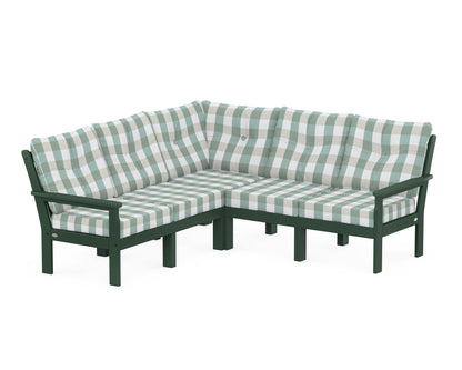 POLYWOOD® Vineyard 5-Piece Sectional in Green / Buffalo Plaid Glacier Spa