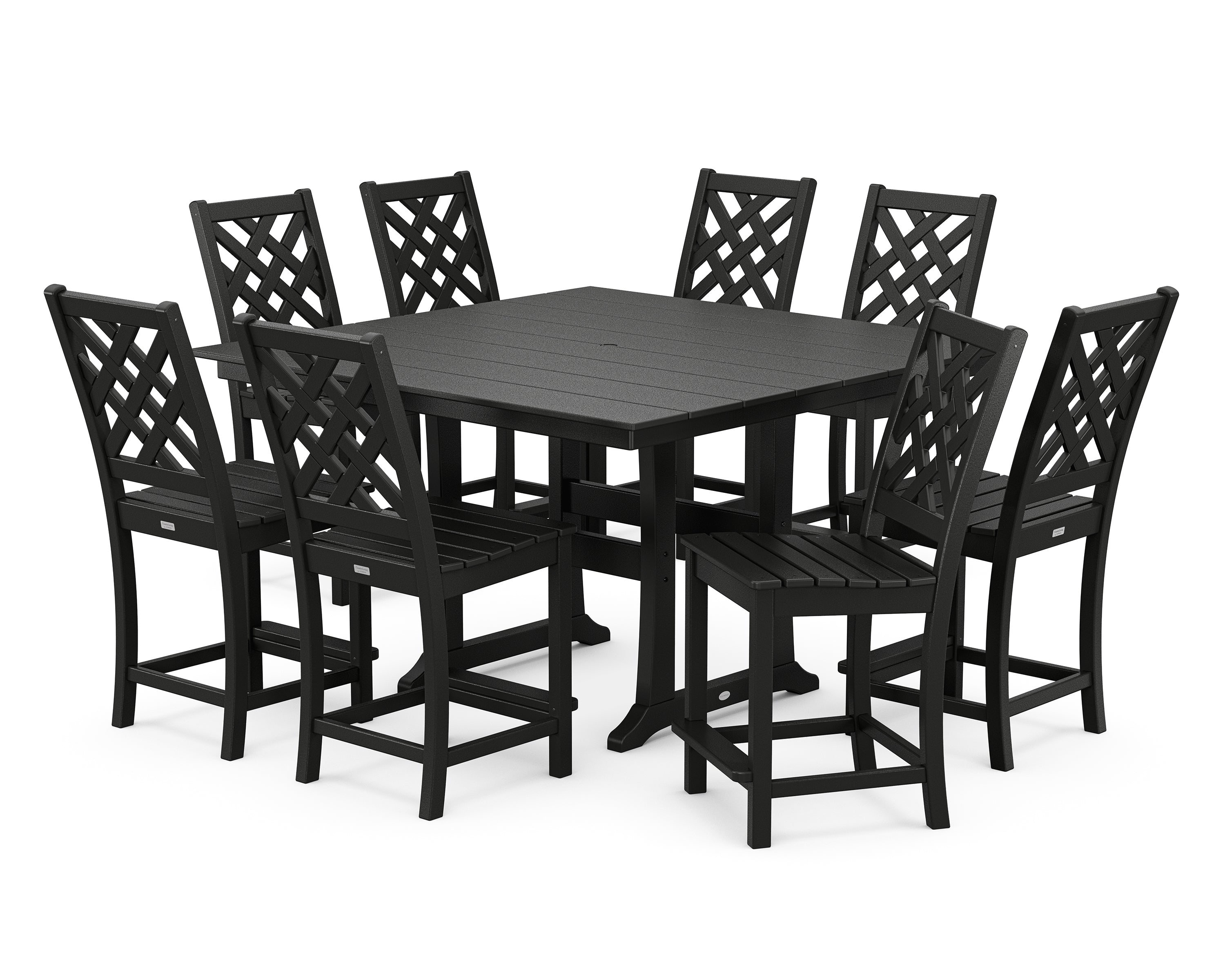 Country Living Wovendale Side Chair 9-Piece Square Farmhouse Counter Set with Trestle Legs in Black