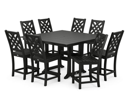 Country Living Wovendale Side Chair 9-Piece Square Farmhouse Counter Set with Trestle Legs in Black