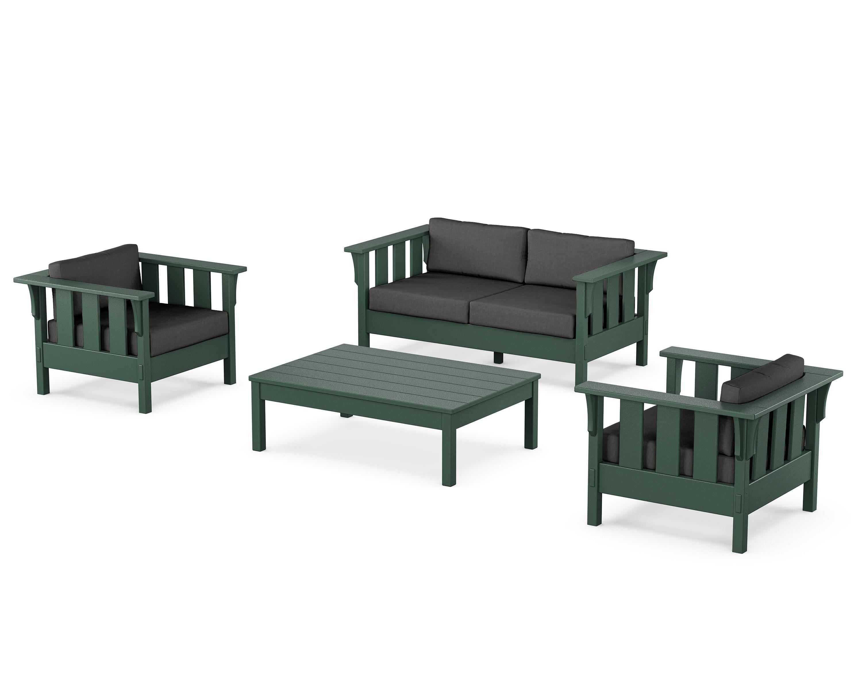Martha Stewart by POLYWOOD® Acadia 4-Piece Deep Seating Set with Loveseat in Green / Spectrum Carbon