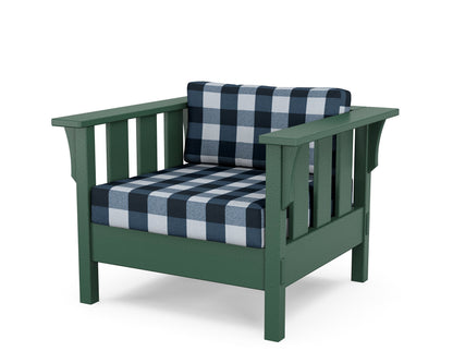 Martha Stewart by POLYWOOD® Acadia Deep Seating Chair in Green / Buffalo Plaid Marine Indigo