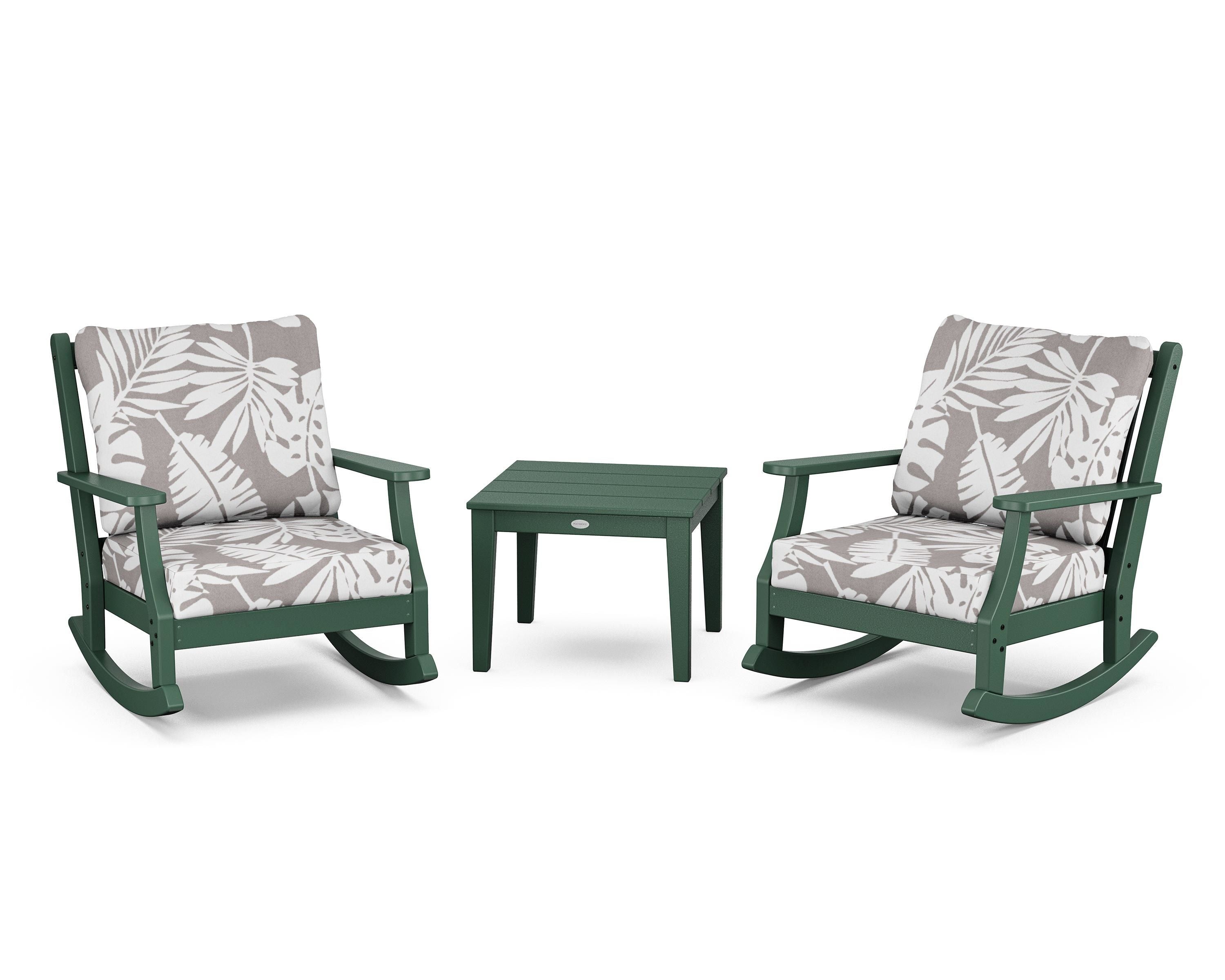 Country Living Wovendale 3-Piece Deep Seating Rocker Set in Green / Leaf Grey Mist