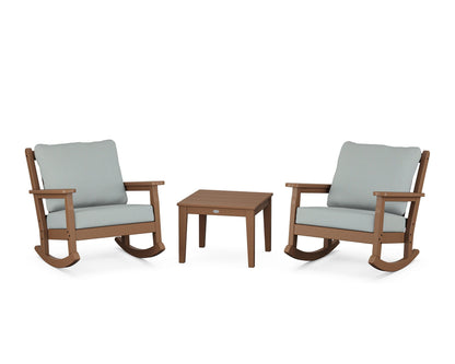 POLYWOOD® Chippendale 3-Piece Deep Seating Rocker Set in Teak / Spa
