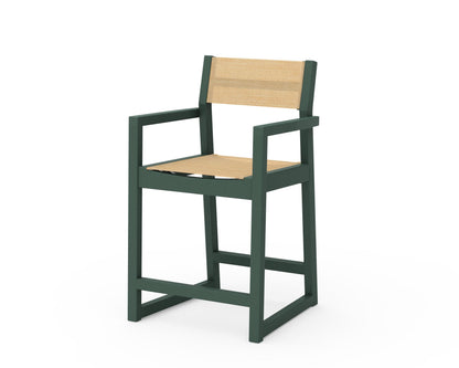 POLYWOOD® EDGE Sling Counter Arm Chair in Green / Dupioni Apricot Sling