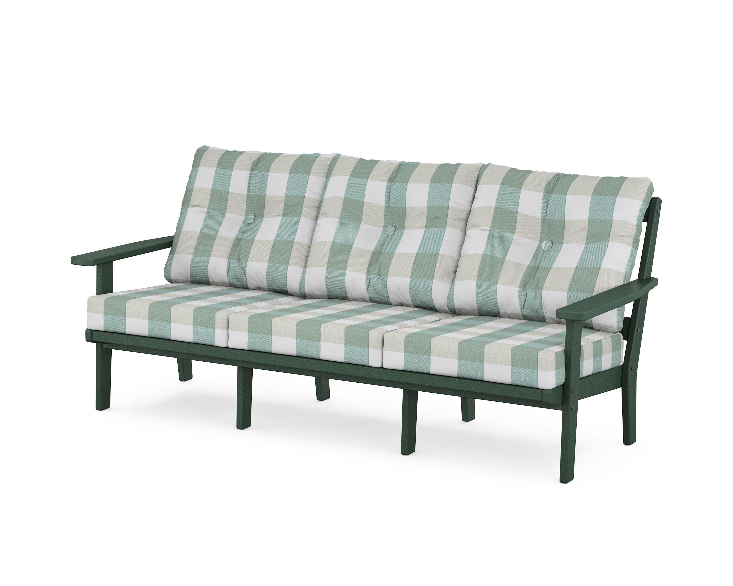 POLYWOOD® Oxford Deep Seating Sofa in Green / Buffalo Plaid Glacier Spa