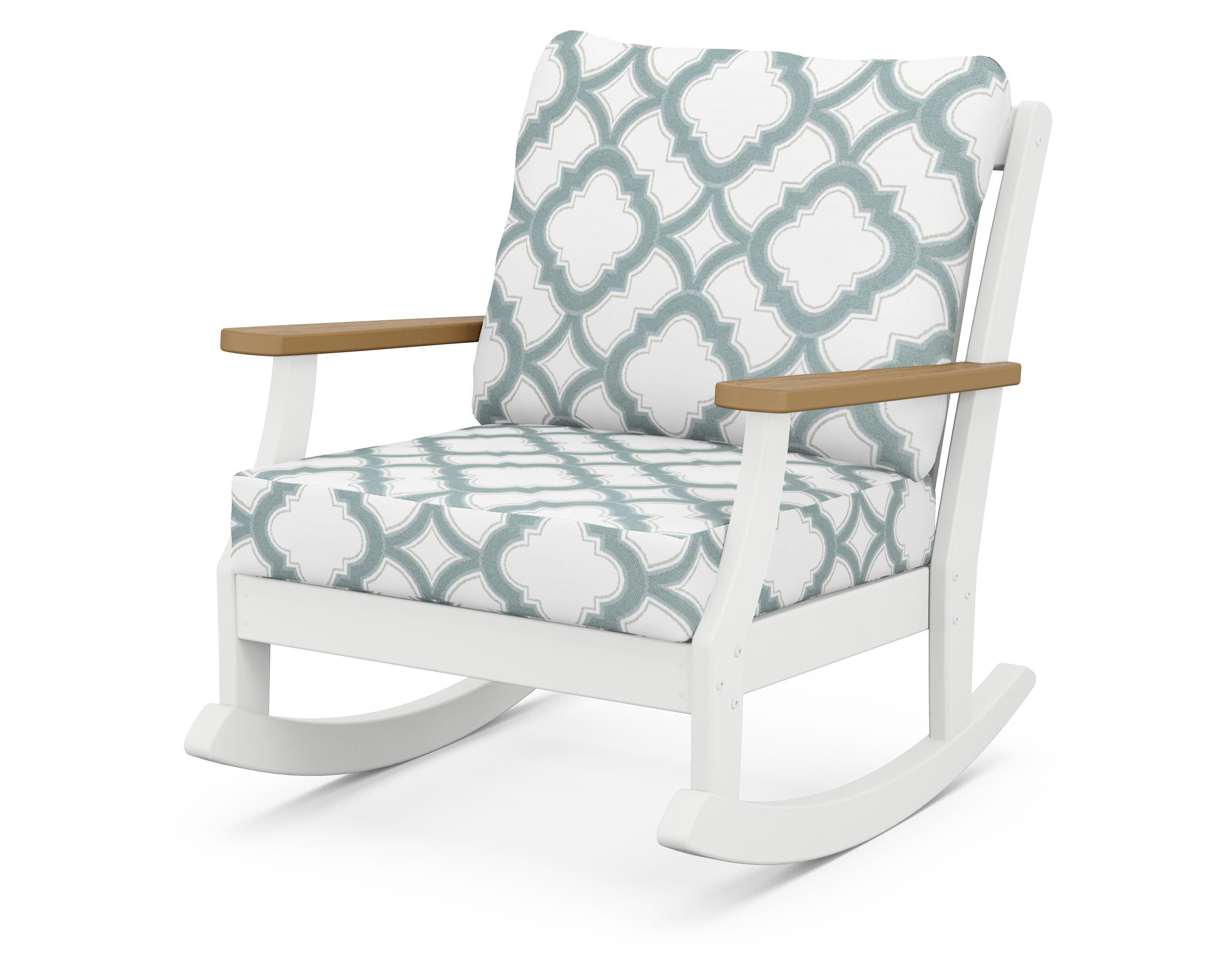 POLYWOOD® Braxton Deep Seating Rocking Chair in White / Natural / Trellis Glacier Spa