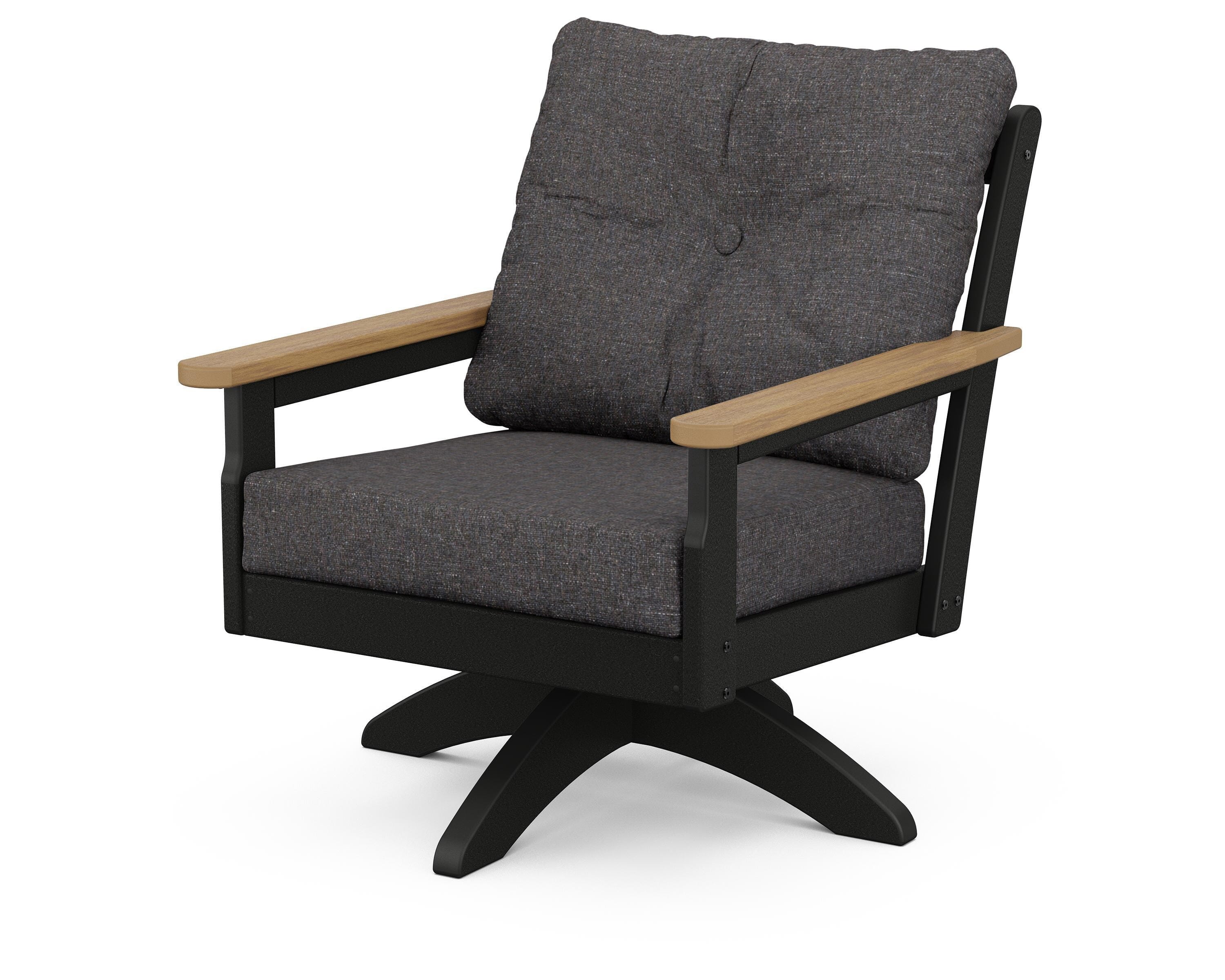 POLYWOOD® Vineyard Deep Seating Swivel Chair in Black / Natural / Ash Charcoal
