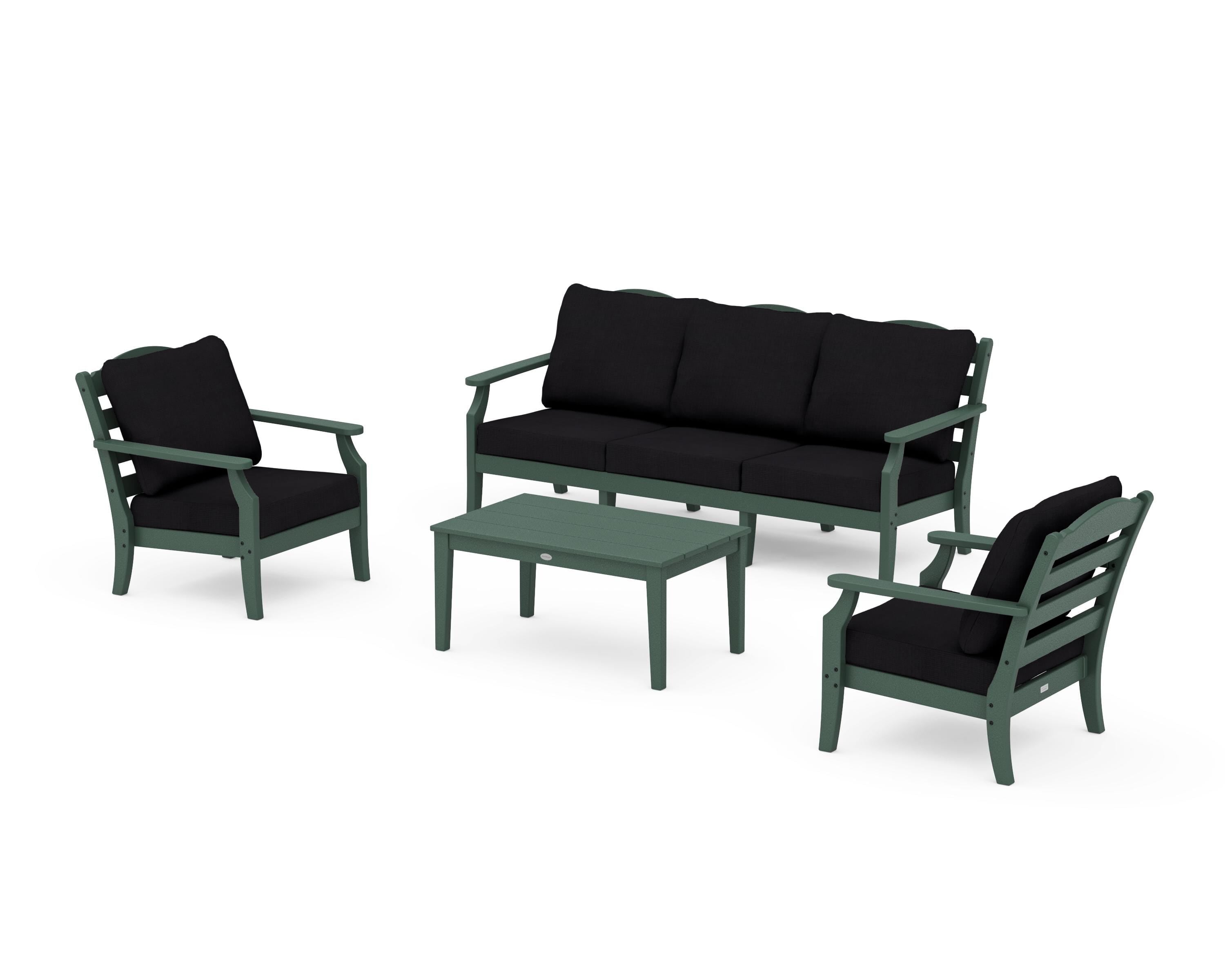 Draper James™ by  POLYWOOD® Savannah 4-Piece Deep Seating Set with Sofa in Green / Midnight Linen