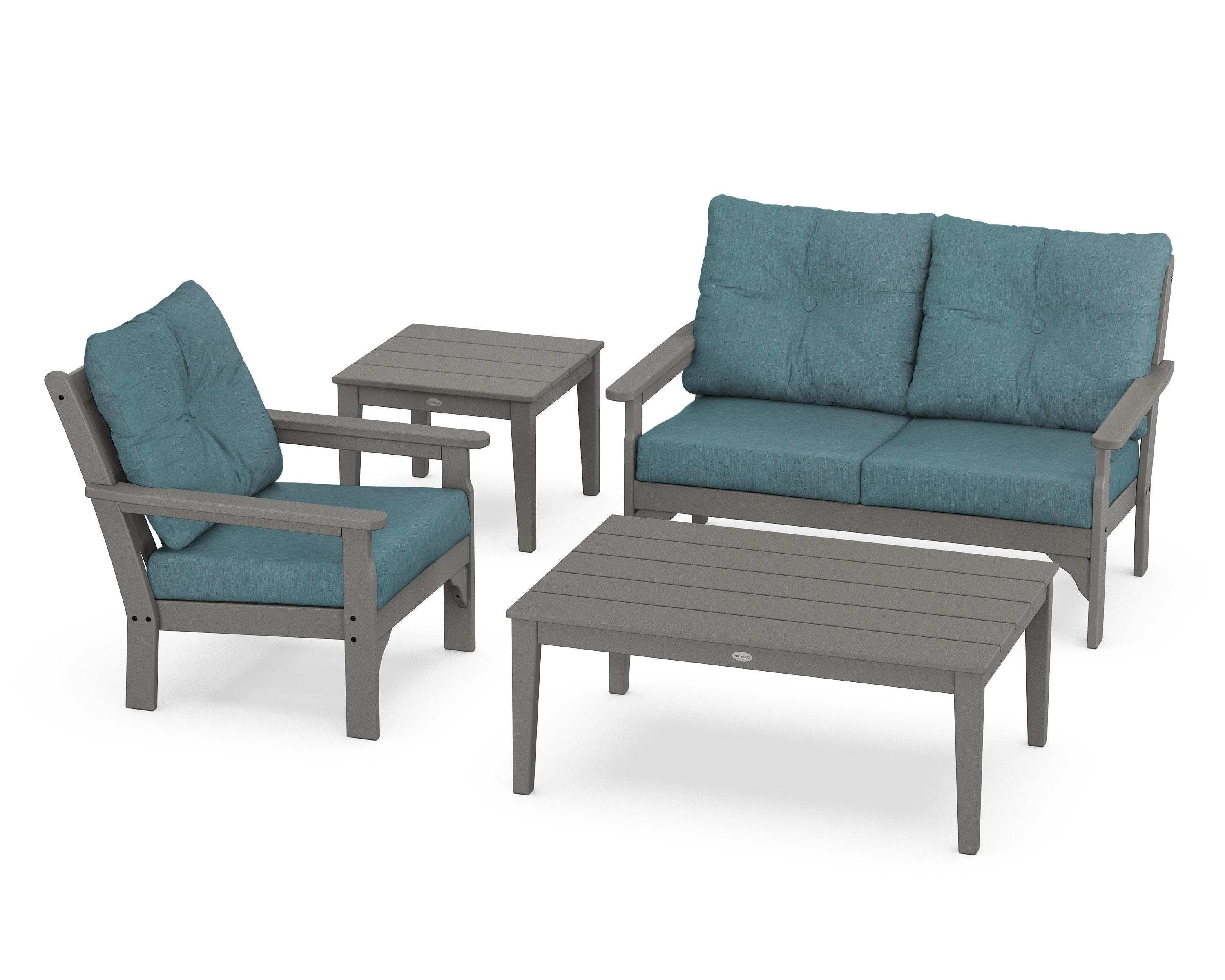 POLYWOOD® Vineyard 4-Piece Deep Seating Set in Slate Grey / Ocean Teal