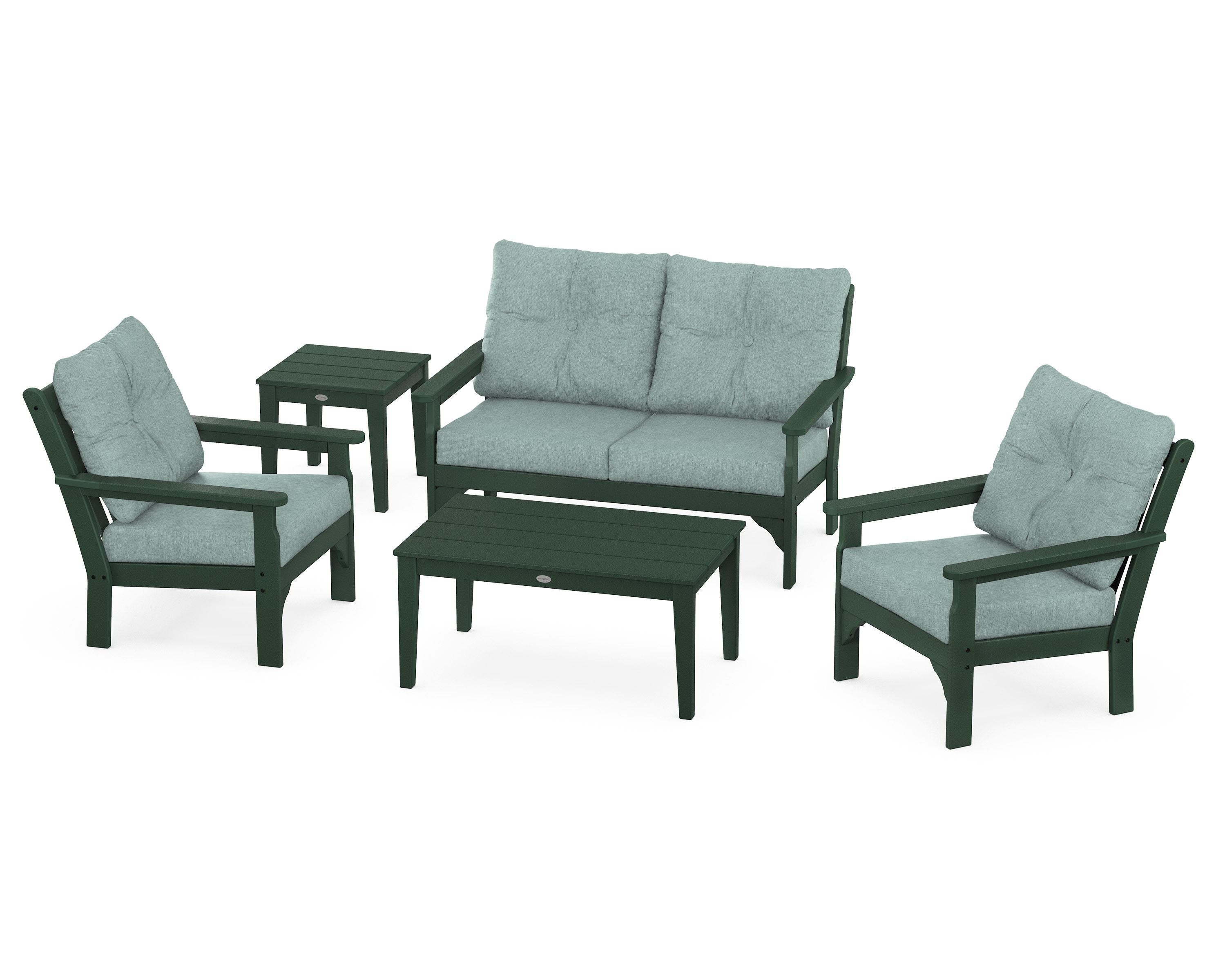 POLYWOOD® Vineyard 5-Piece Deep Seating Set in Green / Glacier Spa