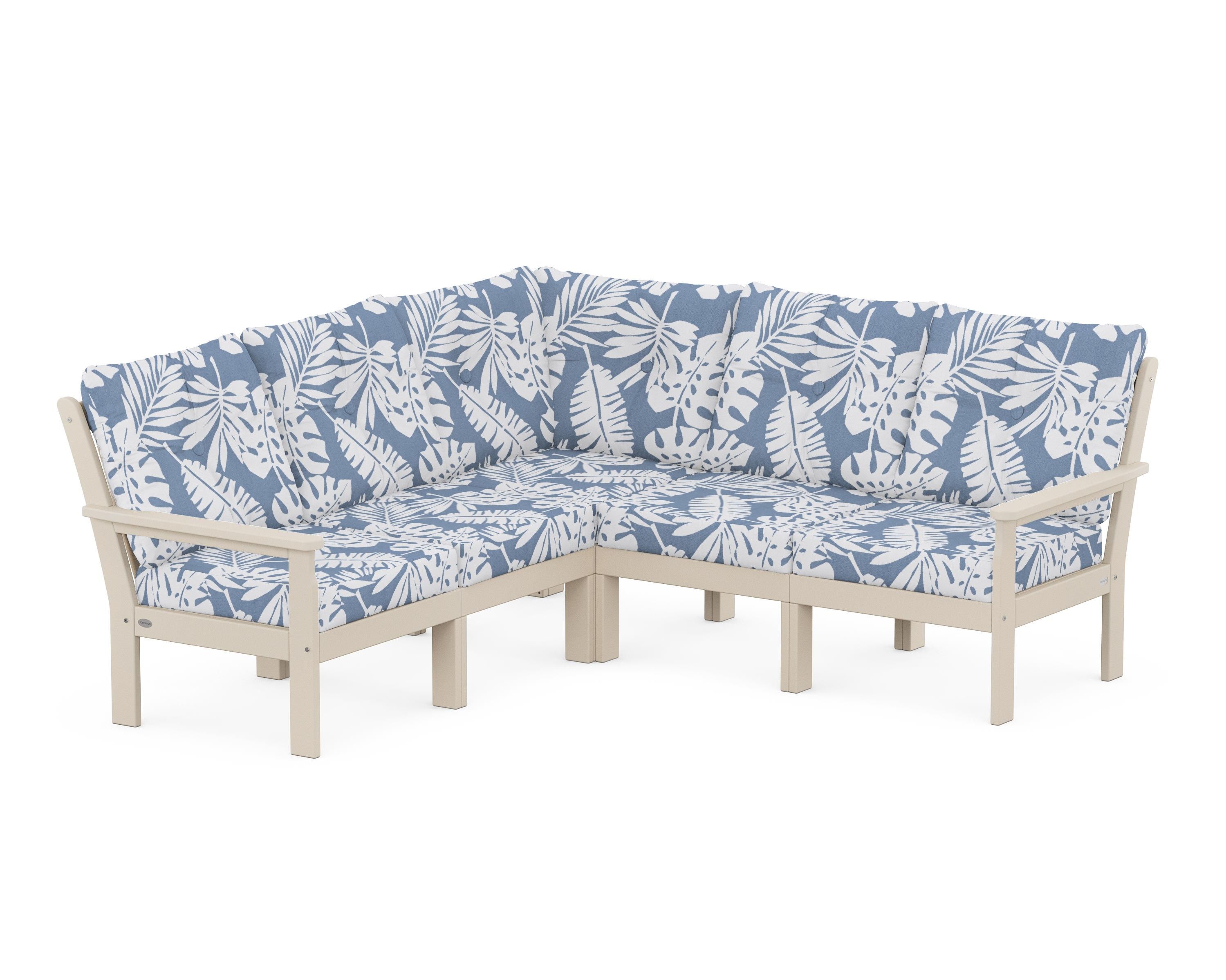 POLYWOOD® Vineyard 5-Piece Sectional in Sand / Leaf Sky Blue