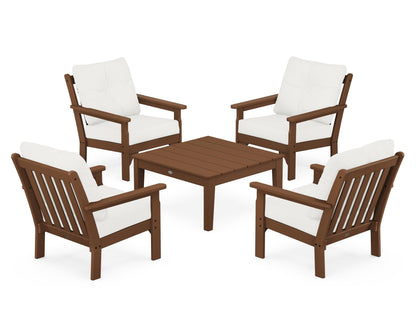 POLYWOOD® Vineyard 5-Piece Deep Seating Conversation Set in Teak / Natural Linen