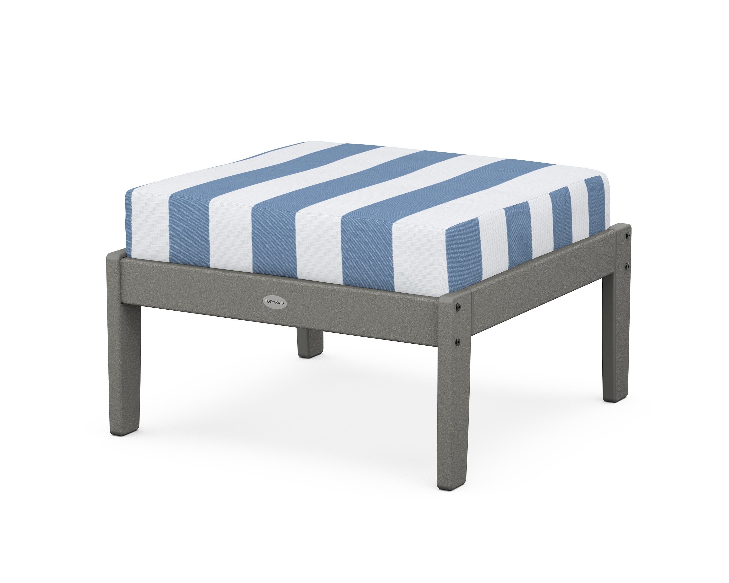 POLYWOOD® Braxton Deep Seating Ottoman in Slate Grey / Cabana Stripe Sky Blue