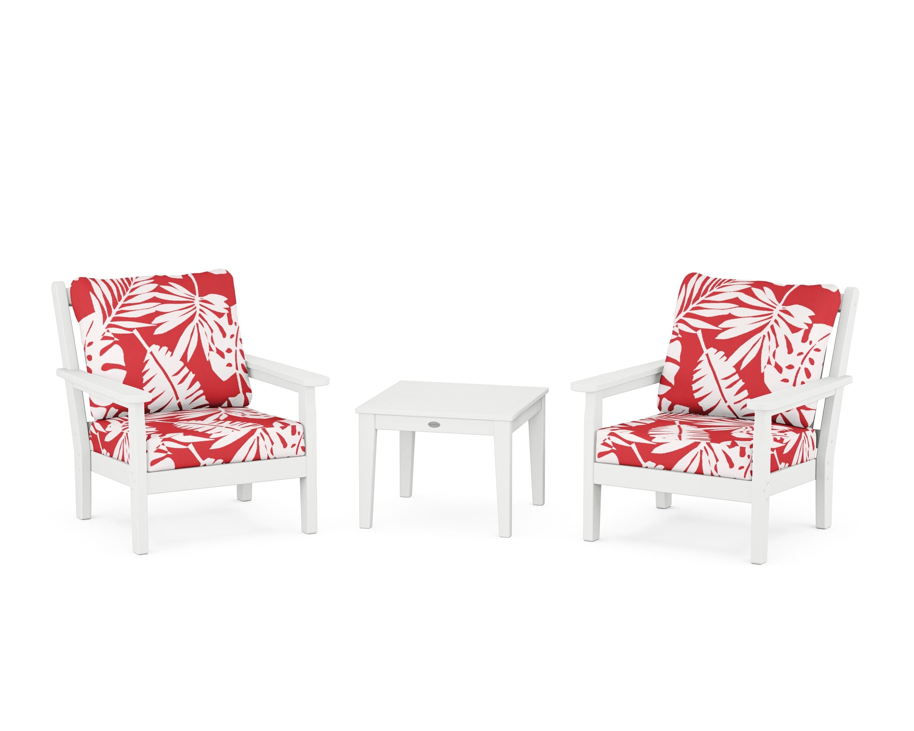 POLYWOOD® Chippendale 3-Piece Deep Seating Set in White / Leaf Crimson