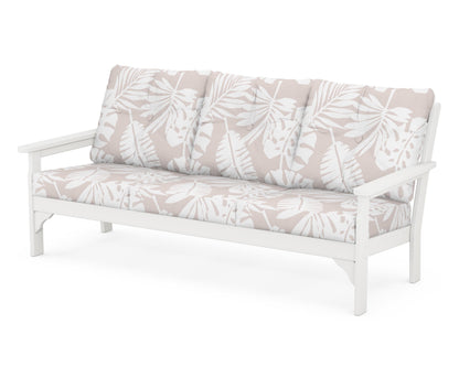 POLYWOOD® Vineyard Deep Seating Sofa in White / Leaf Dune Burlap