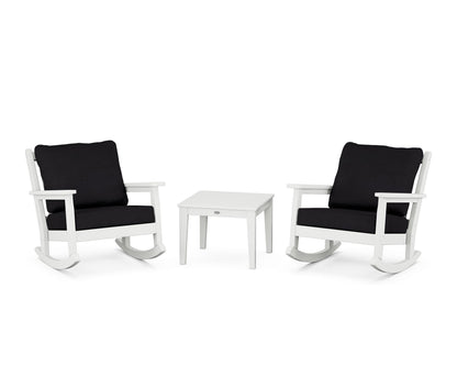 POLYWOOD® Chippendale 3-Piece Deep Seating Rocker Set in White / Midnight Linen