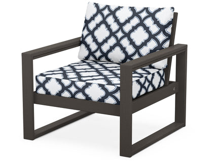 POLYWOOD® EDGE Club Chair in Vintage Coffee / Trellis Marine Indigo