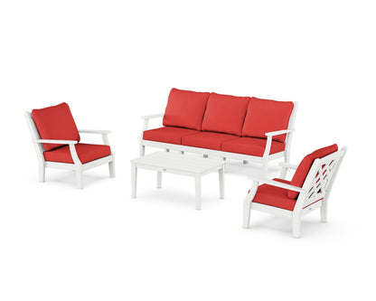 Country Living Wovendale 4-Piece Deep Seating Set with Sofa in White / Crimson Linen