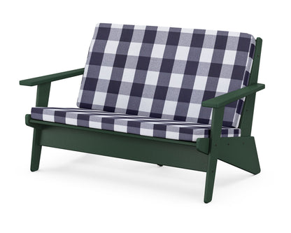 POLYWOOD® Riviera Modern Lounge Loveseat in Green / Buffalo Plaid Navy