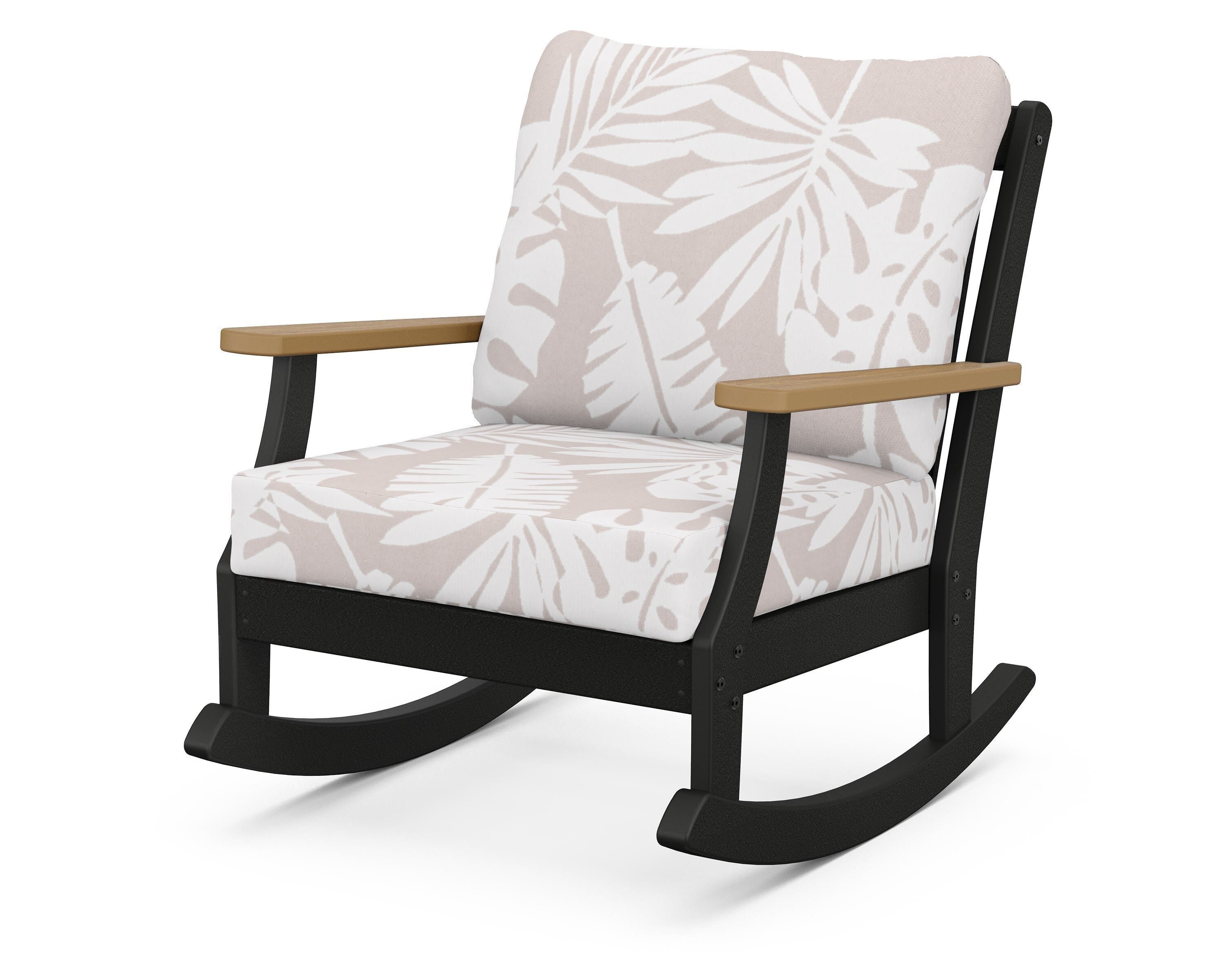 POLYWOOD® Braxton Deep Seating Rocking Chair in Black / Natural / Leaf Dune Burlap