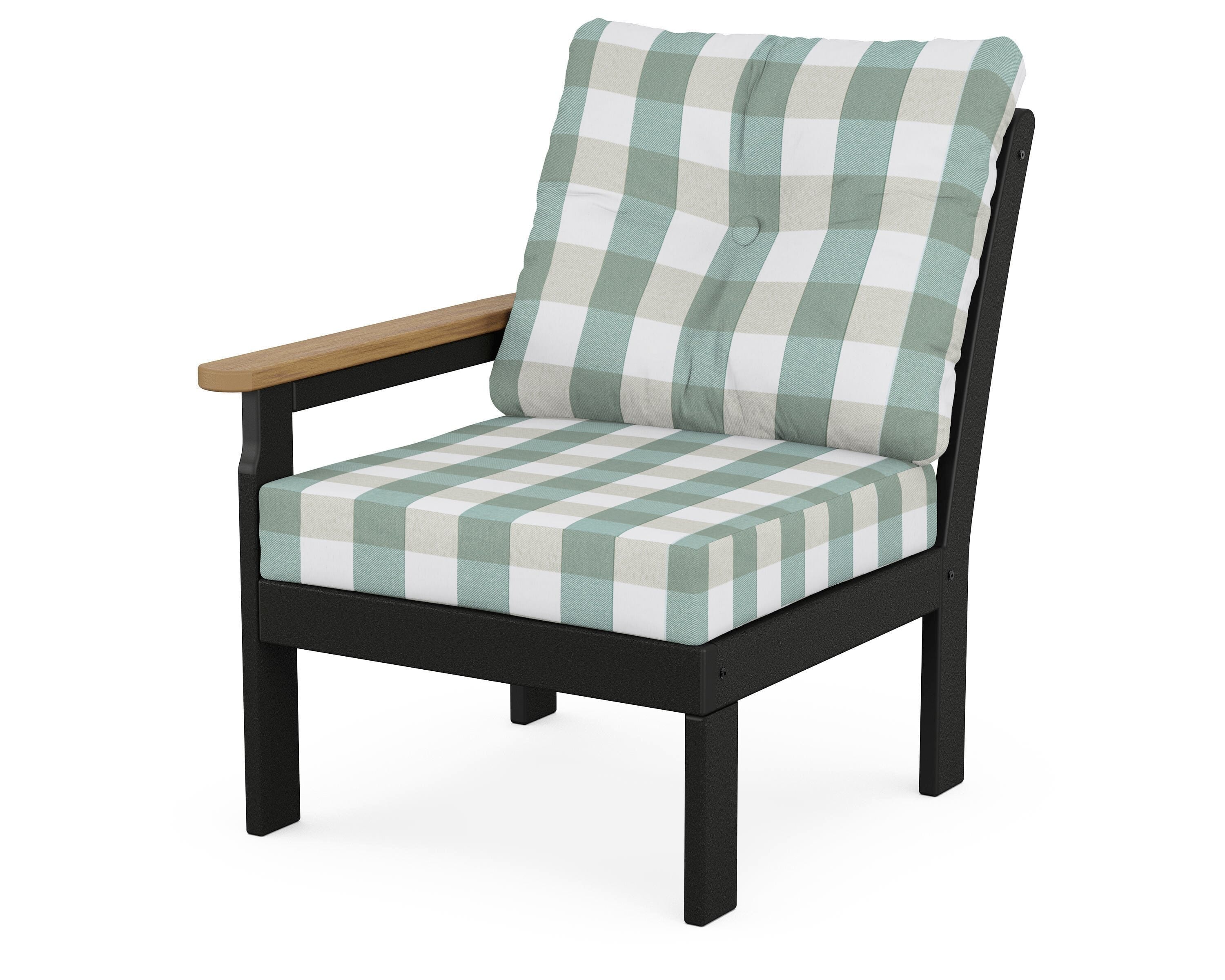 POLYWOOD® Vineyard Modular Left Arm Chair in Black / Natural / Buffalo Plaid Glacier Spa