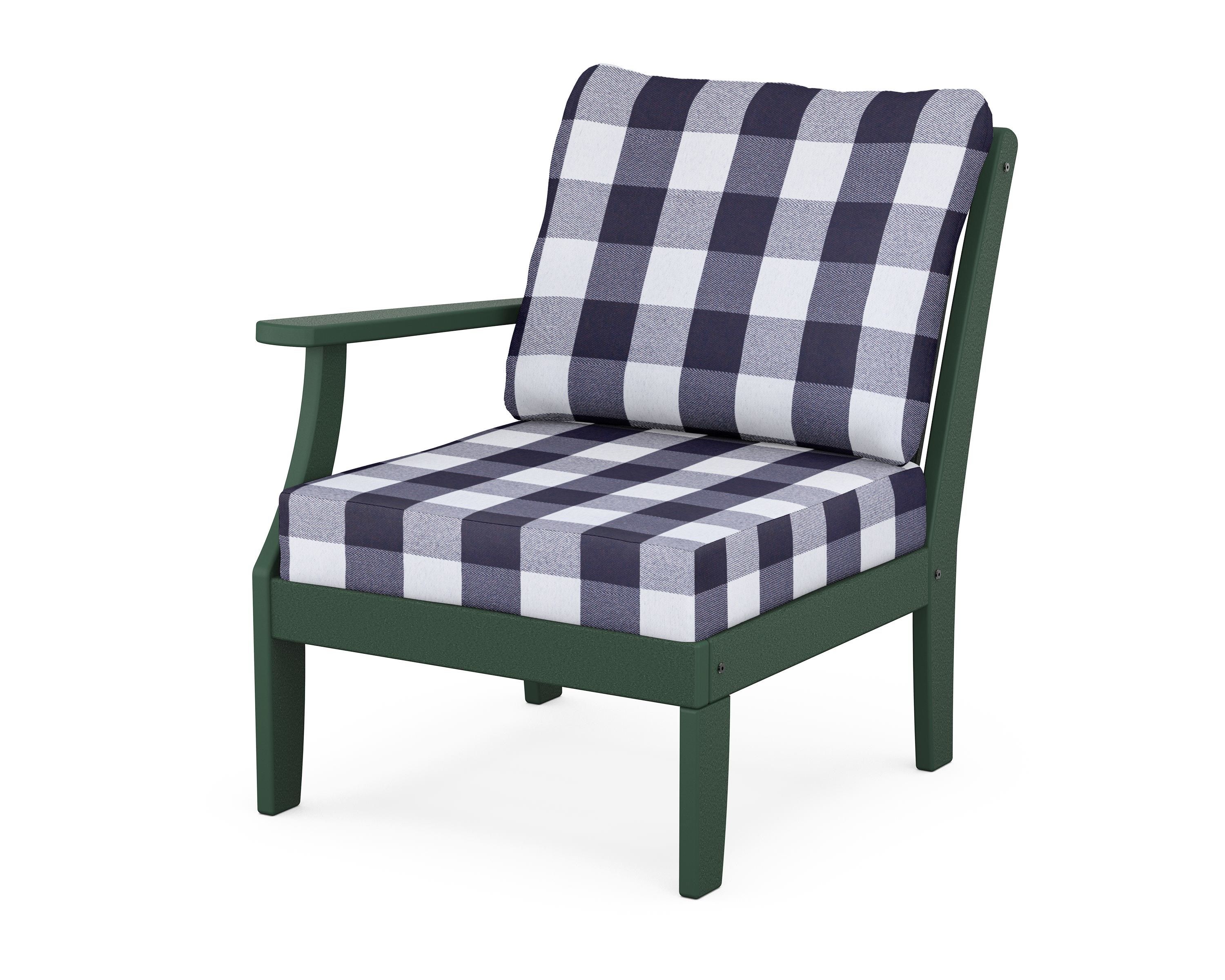 POLYWOOD® Braxton Modular Left Arm Chair in Green / Buffalo Plaid Navy