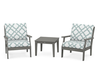 POLYWOOD® Braxton 3-Piece Deep Seating Set in Slate Grey / Trellis Glacier Spa
