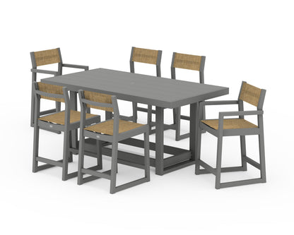 POLYWOOD® EDGE Sling 7-Piece Counter Table Set in Slate Grey / Burlap Sling