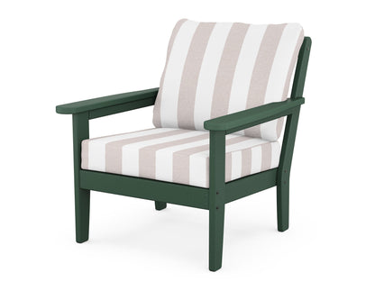 Country Living Cottage Deep Seating Chair in Green / Cabana Stripe Dune Burlap