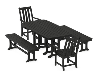 POLYWOOD® Vineyard 5-Piece Dining Set with Benches in Black