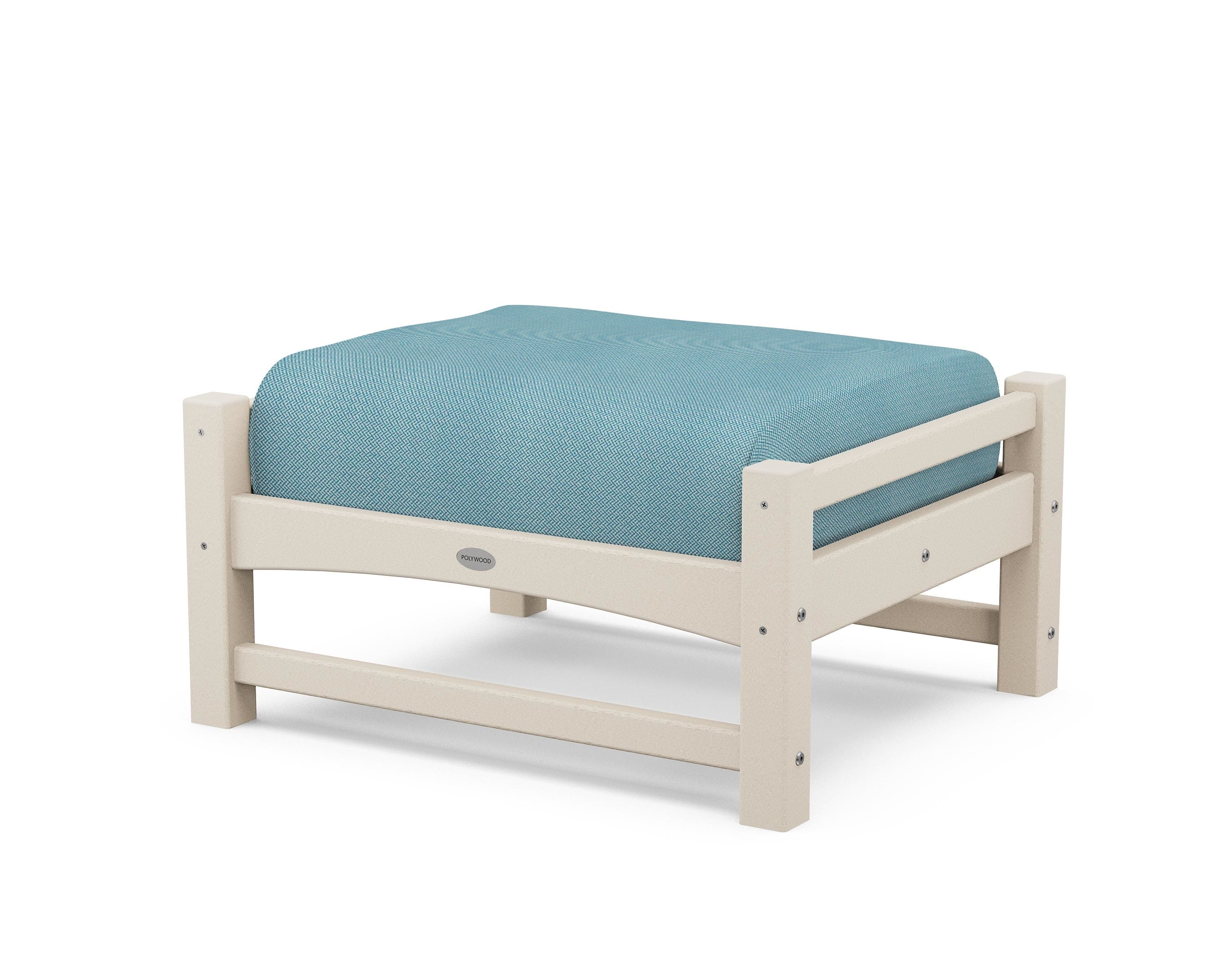 POLYWOOD® Club Ottoman in Sand / Lattice Sky Blue