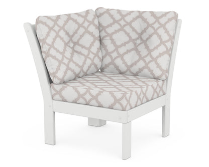 POLYWOOD® Vineyard Modular Corner Chair in White / Trellis Dune Burlap