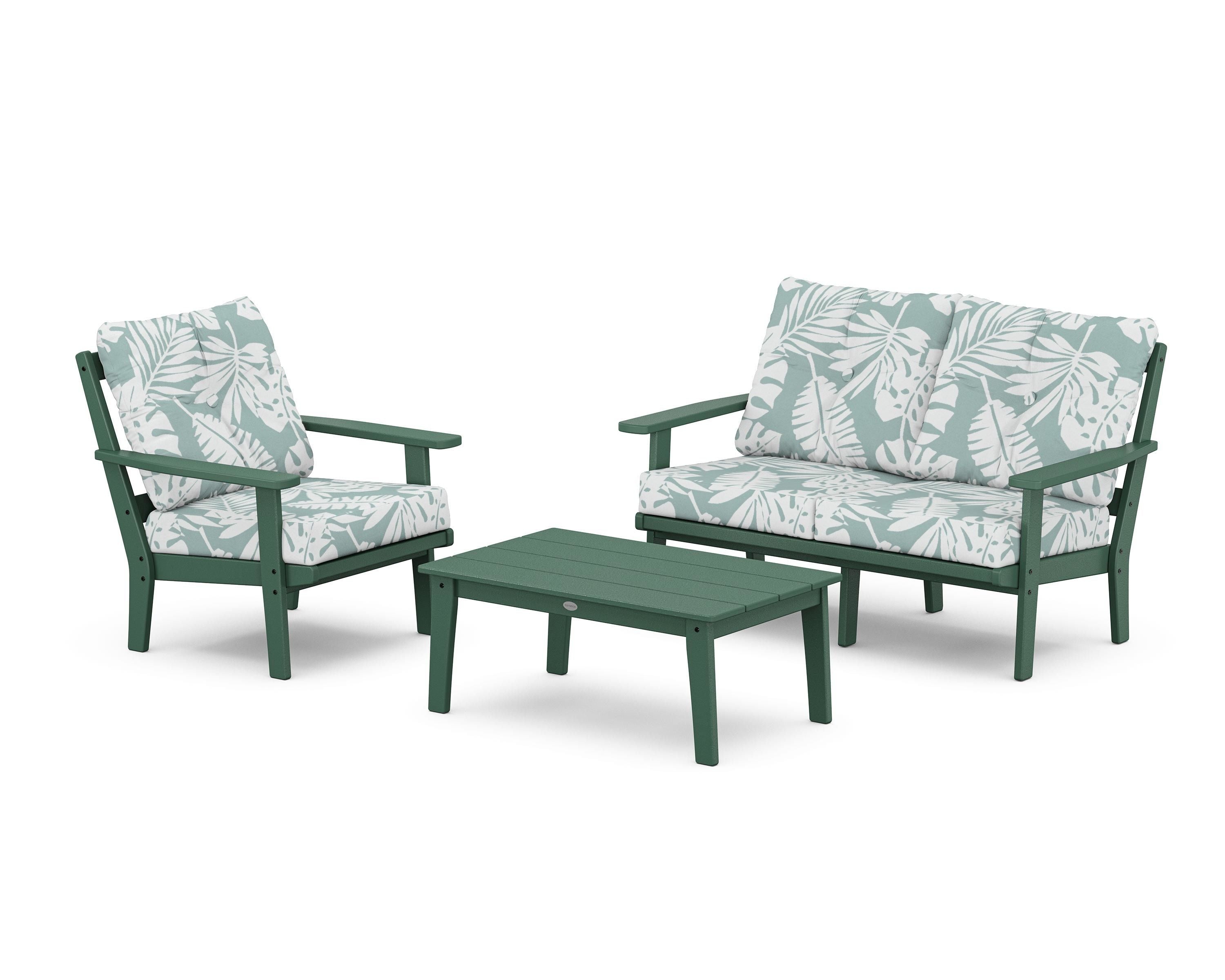POLYWOOD® Prairie 3-Piece Deep Seating Set with Loveseat in Green / Leaf Glacier Spa