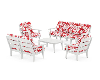 POLYWOOD® Lakeside 5-Piece Lounge Sofa Set in White / Leaf Crimson