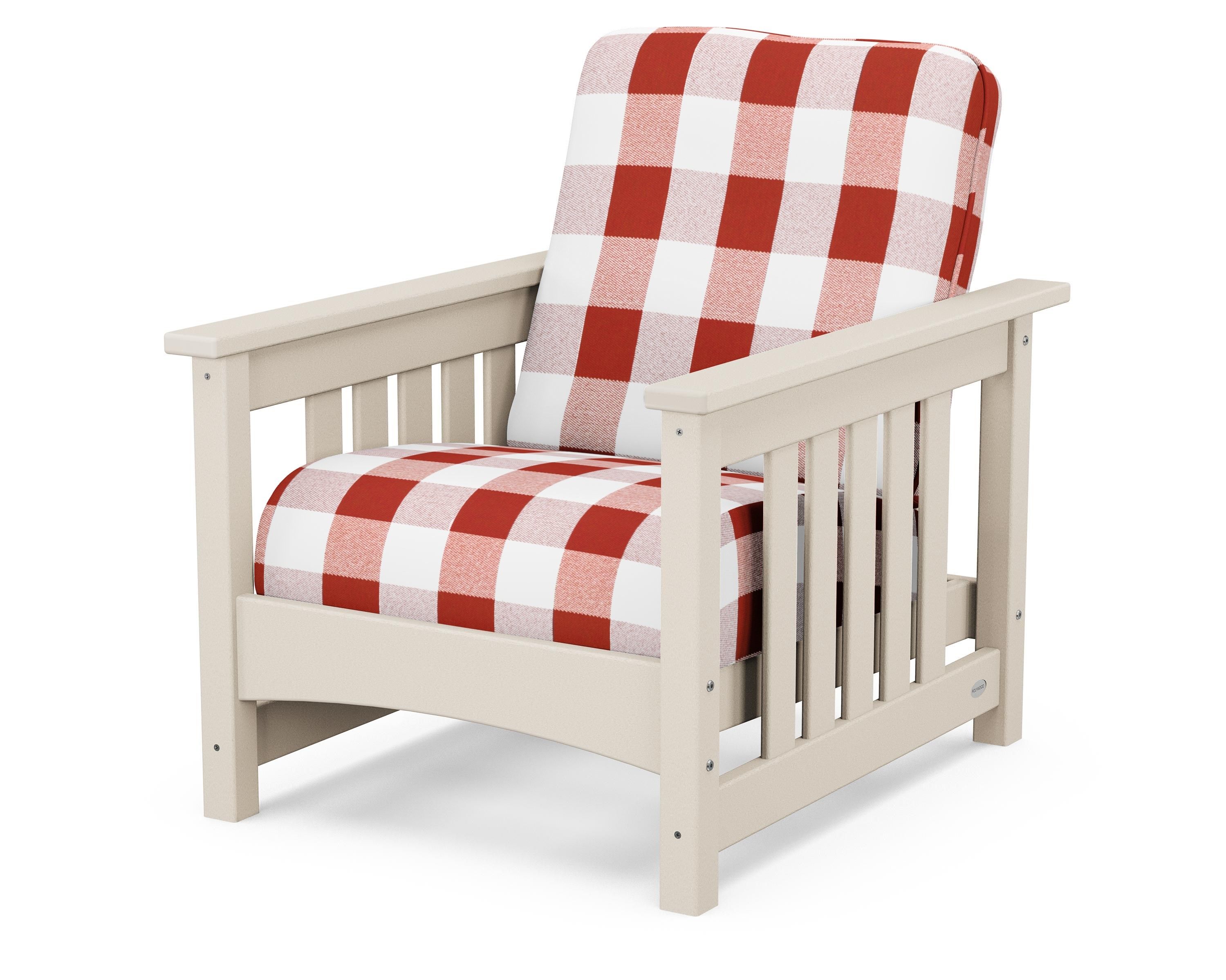 POLYWOOD® Club Mission Chair in Sand / Buffalo Plaid Crimson