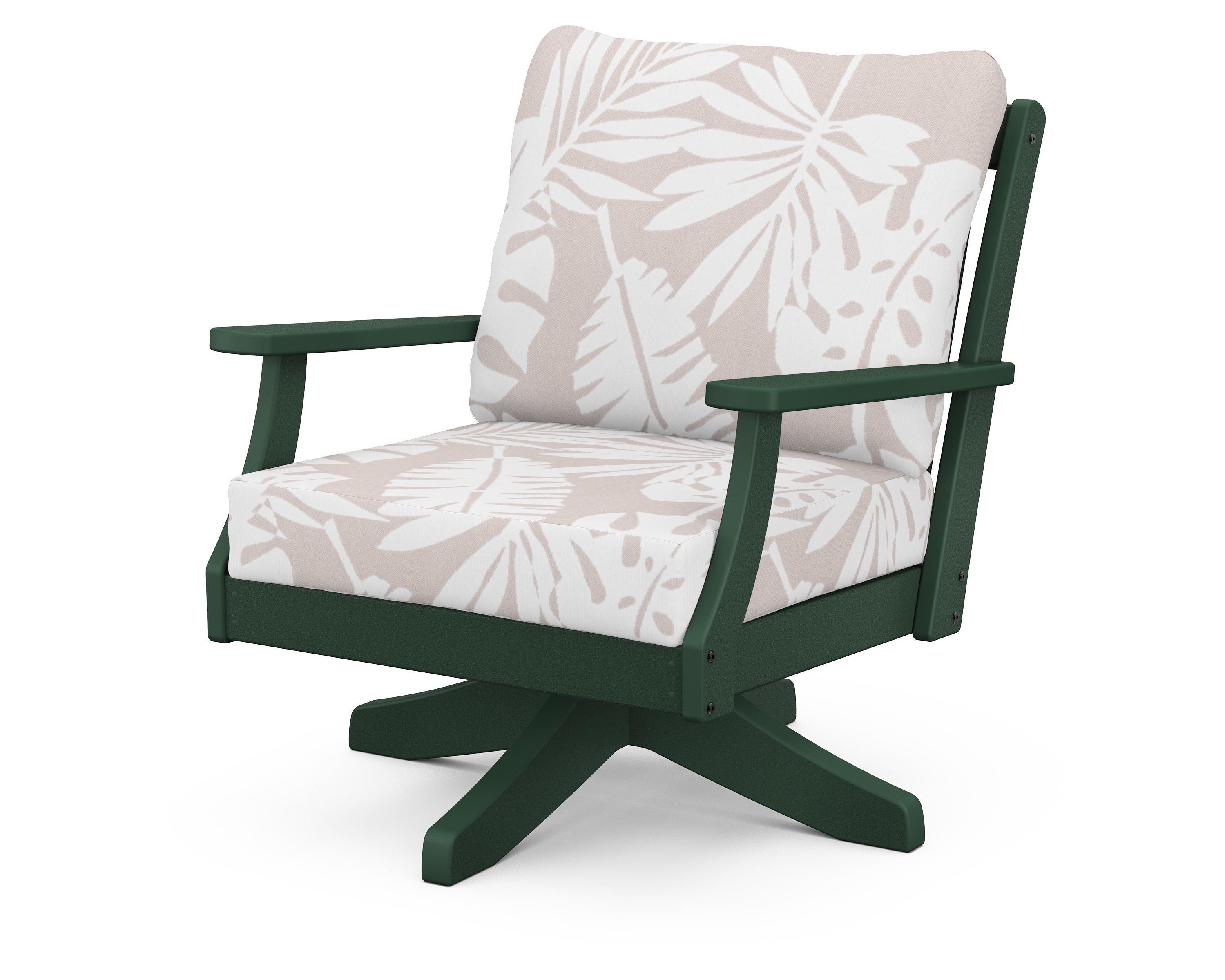 POLYWOOD® Braxton Deep Seating Swivel Chair in Green / Leaf Dune Burlap