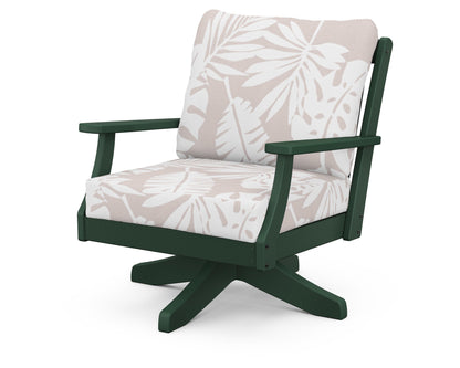 POLYWOOD® Braxton Deep Seating Swivel Chair in Green / Leaf Dune Burlap