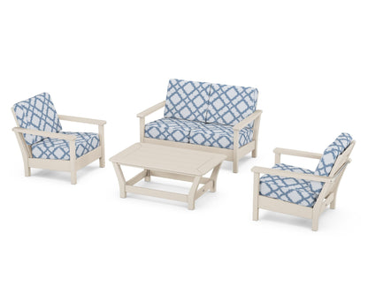 POLYWOOD® Harbour 4-Piece Deep Seating Set in Sand / Trellis Sky Blue