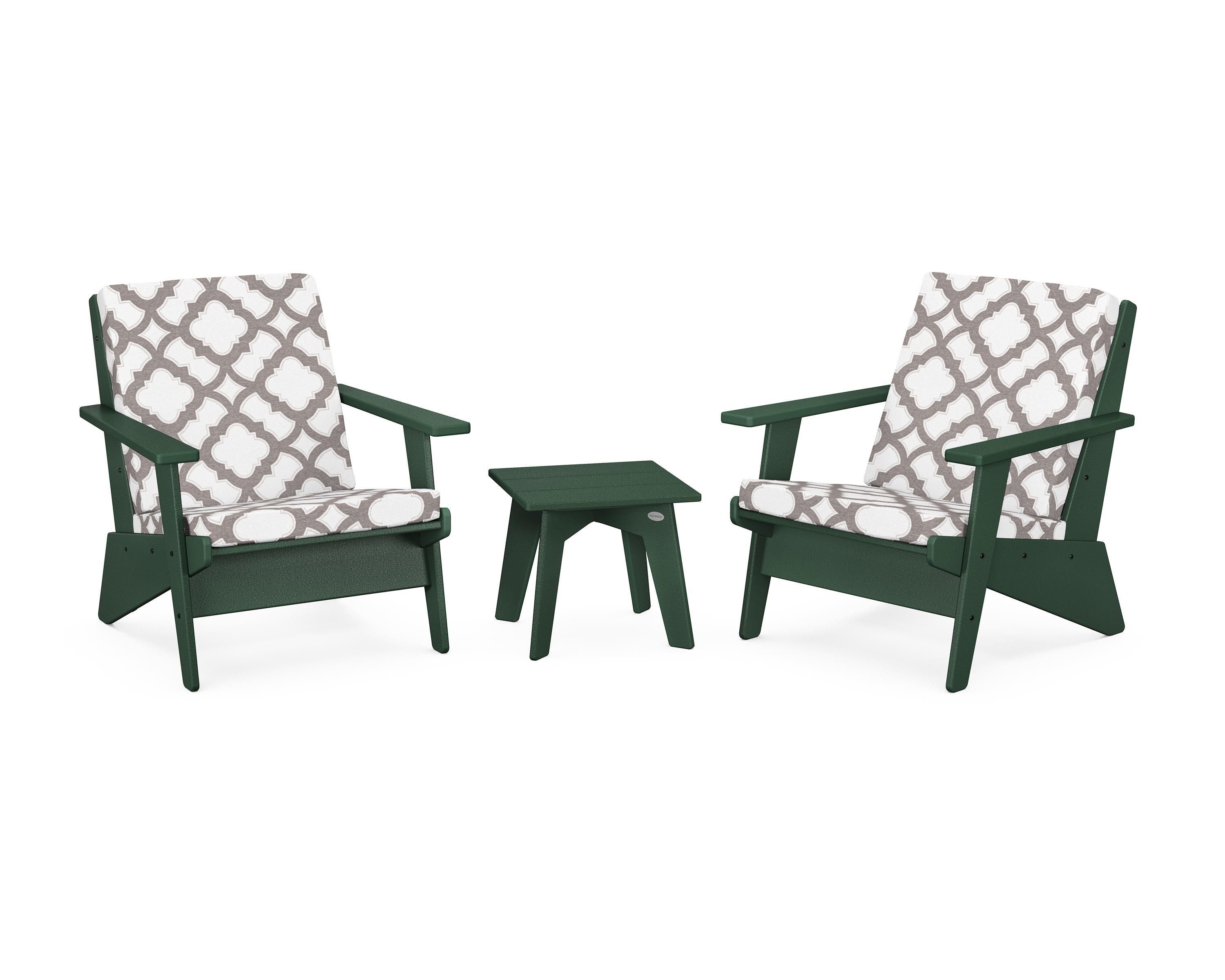 POLYWOOD® Riviera Modern Lounge 3-Piece Set in Green / Trellis Grey Mist
