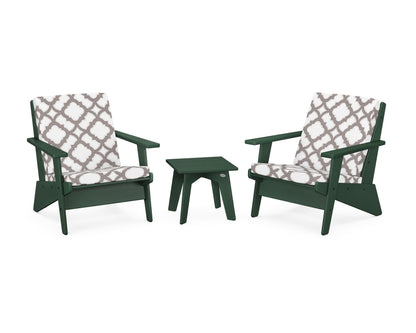 POLYWOOD® Riviera Modern Lounge 3-Piece Set in Green / Trellis Grey Mist