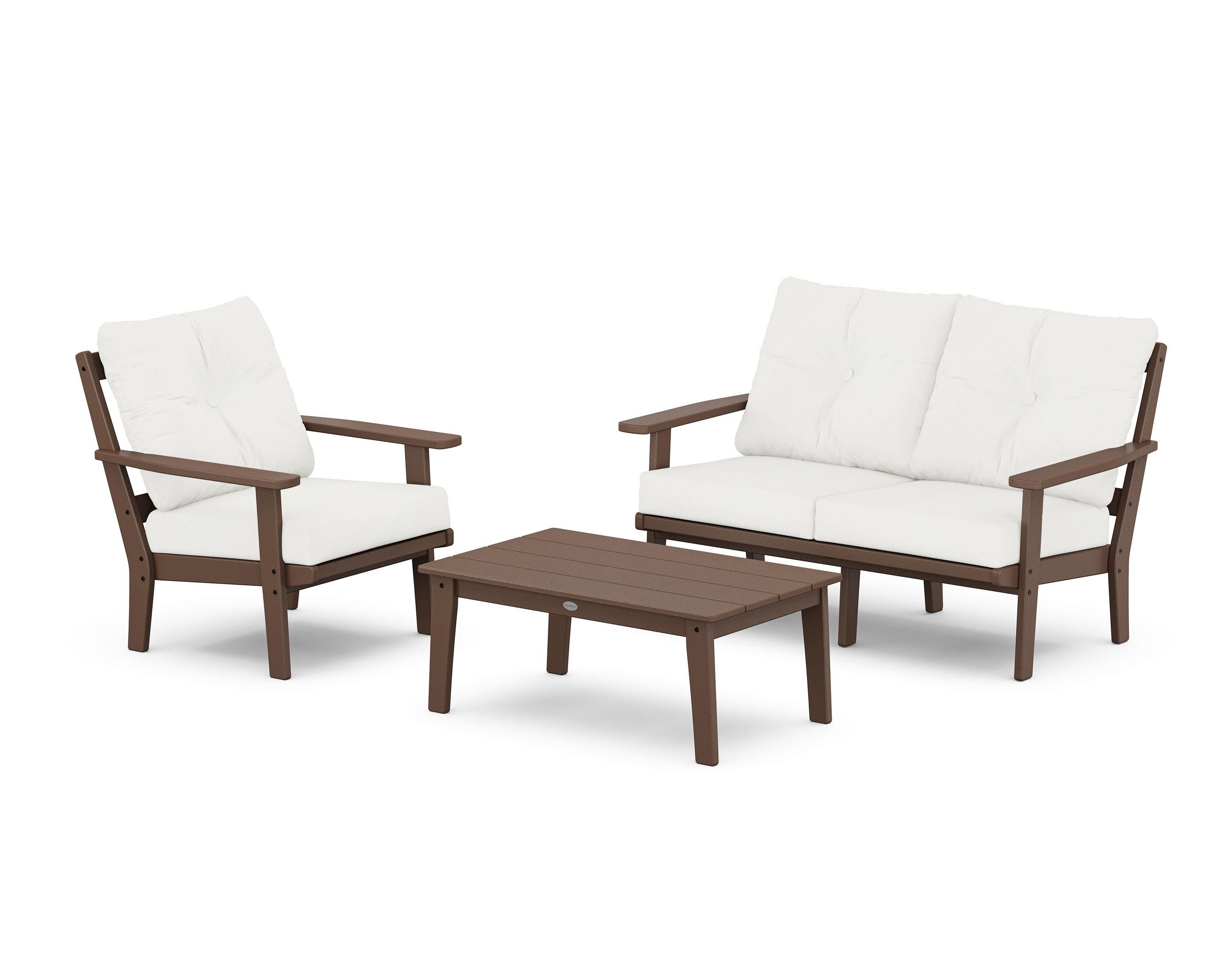 POLYWOOD® Oxford 3-Piece Deep Seating Set with Loveseat in Mahogany / Natural Linen