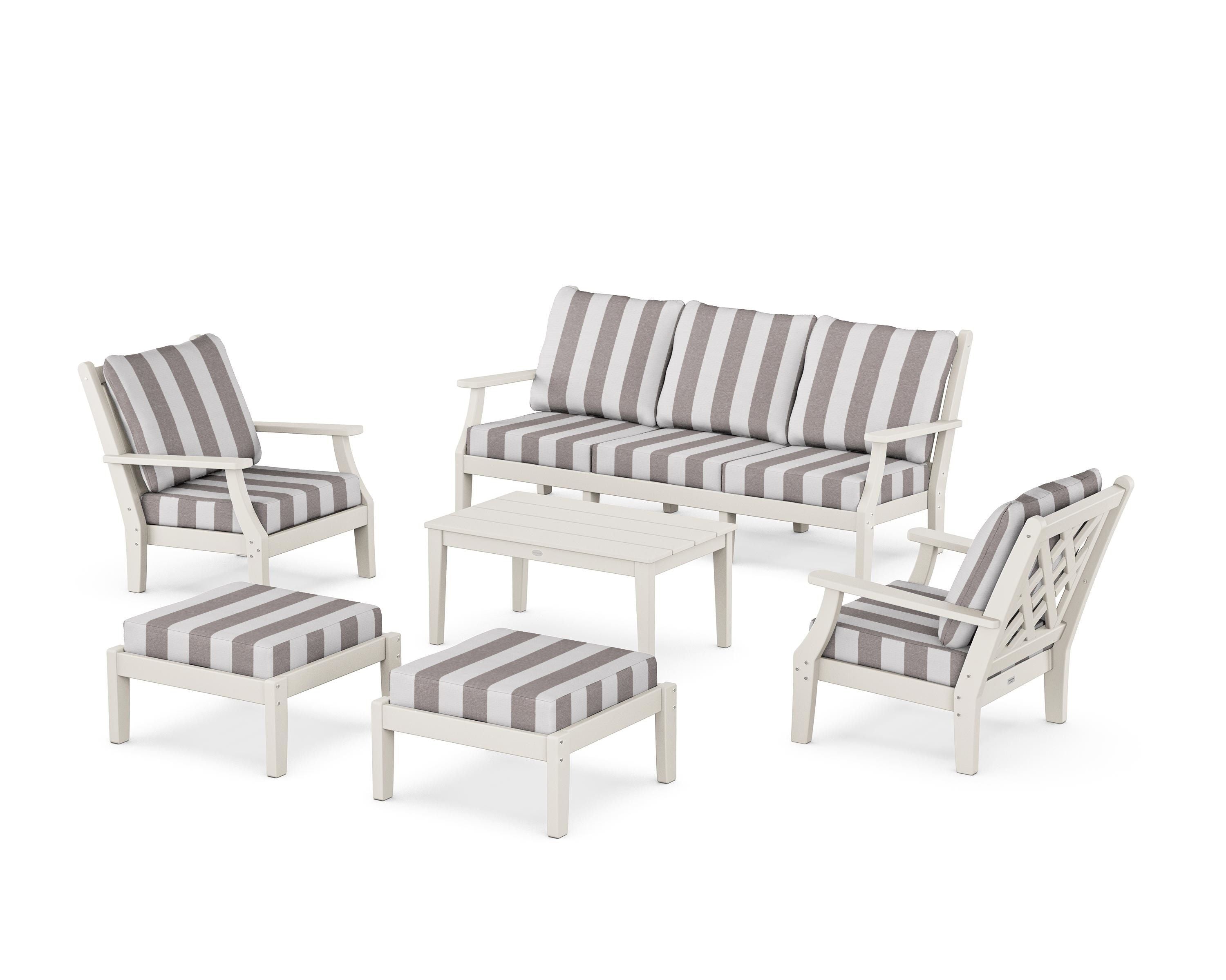 Country Living Wovendale 6-Piece Lounge Sofa Set in Sand / Cabana Stripe Grey Mist