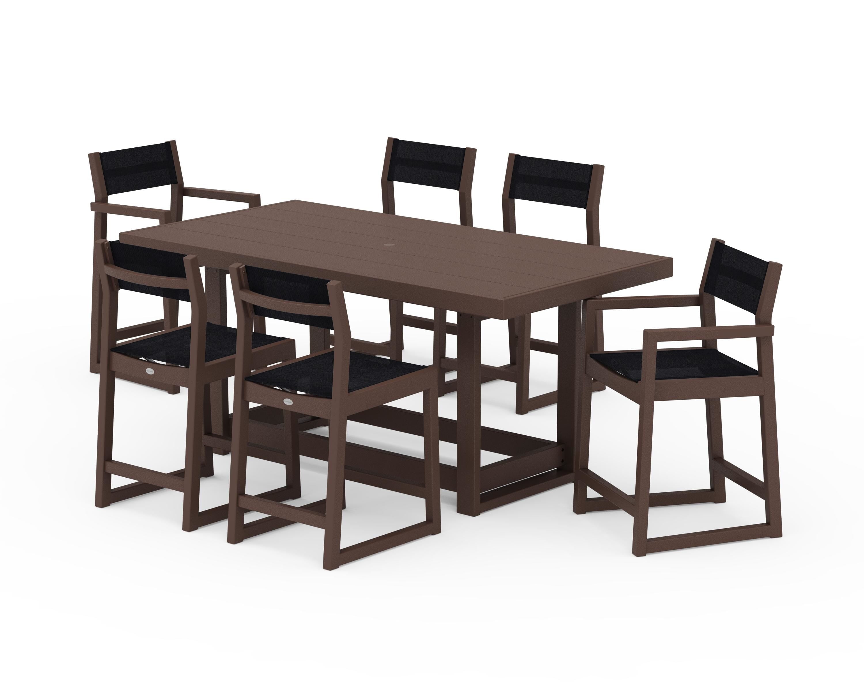 POLYWOOD® EDGE Sling 7-Piece Counter Table Set in Mahogany / Black Sling