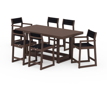 POLYWOOD® EDGE Sling 7-Piece Counter Table Set in Mahogany / Black Sling