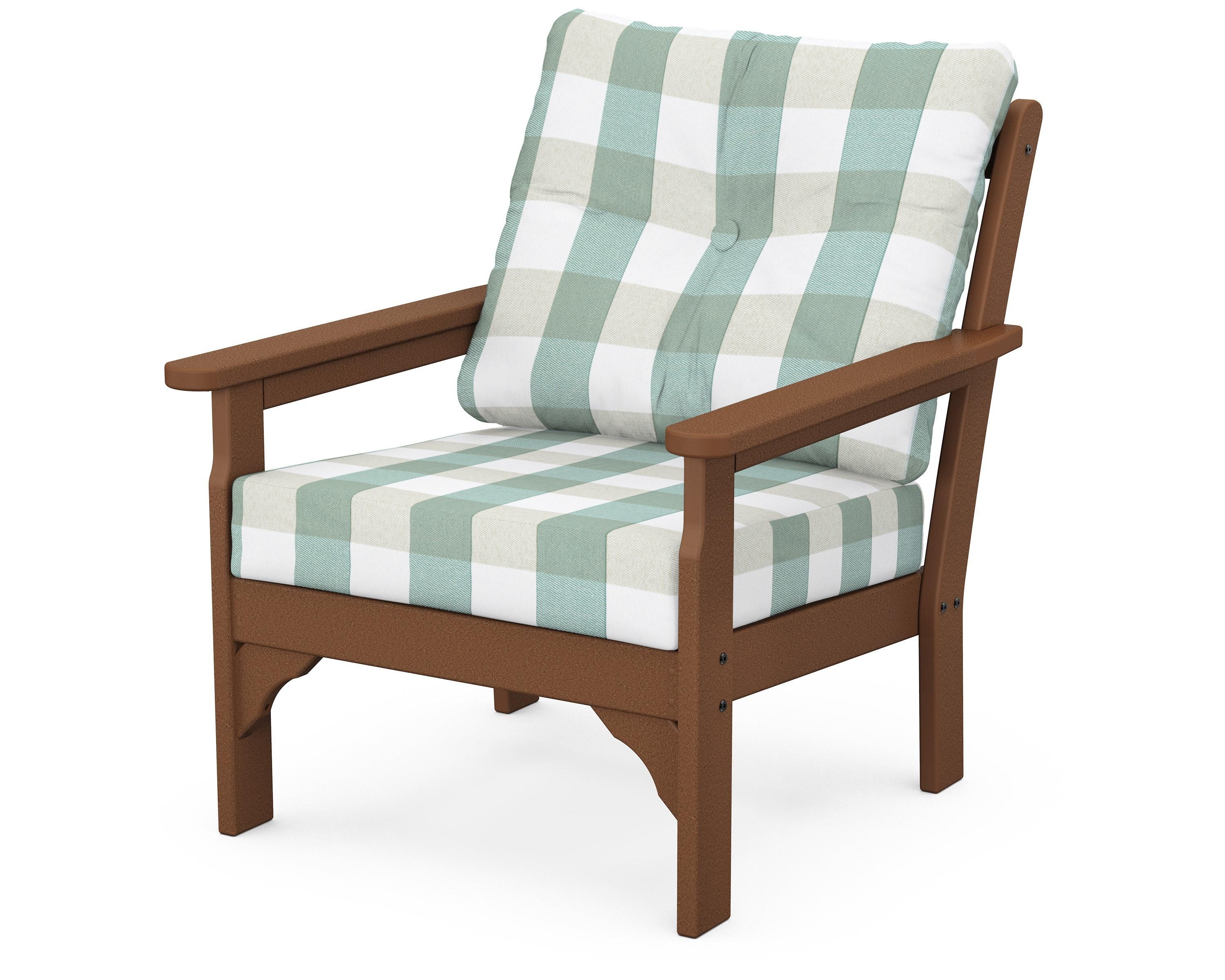 POLYWOOD® Vineyard Deep Seating Chair in Teak / Buffalo Plaid Glacier Spa
