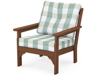 POLYWOOD® Vineyard Deep Seating Chair in Teak / Buffalo Plaid Glacier Spa