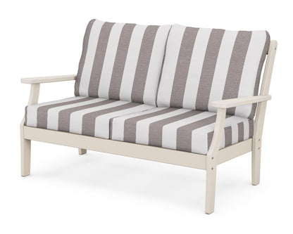 POLYWOOD® Braxton Deep Seating Loveseat in Sand / Cabana Stripe Grey Mist