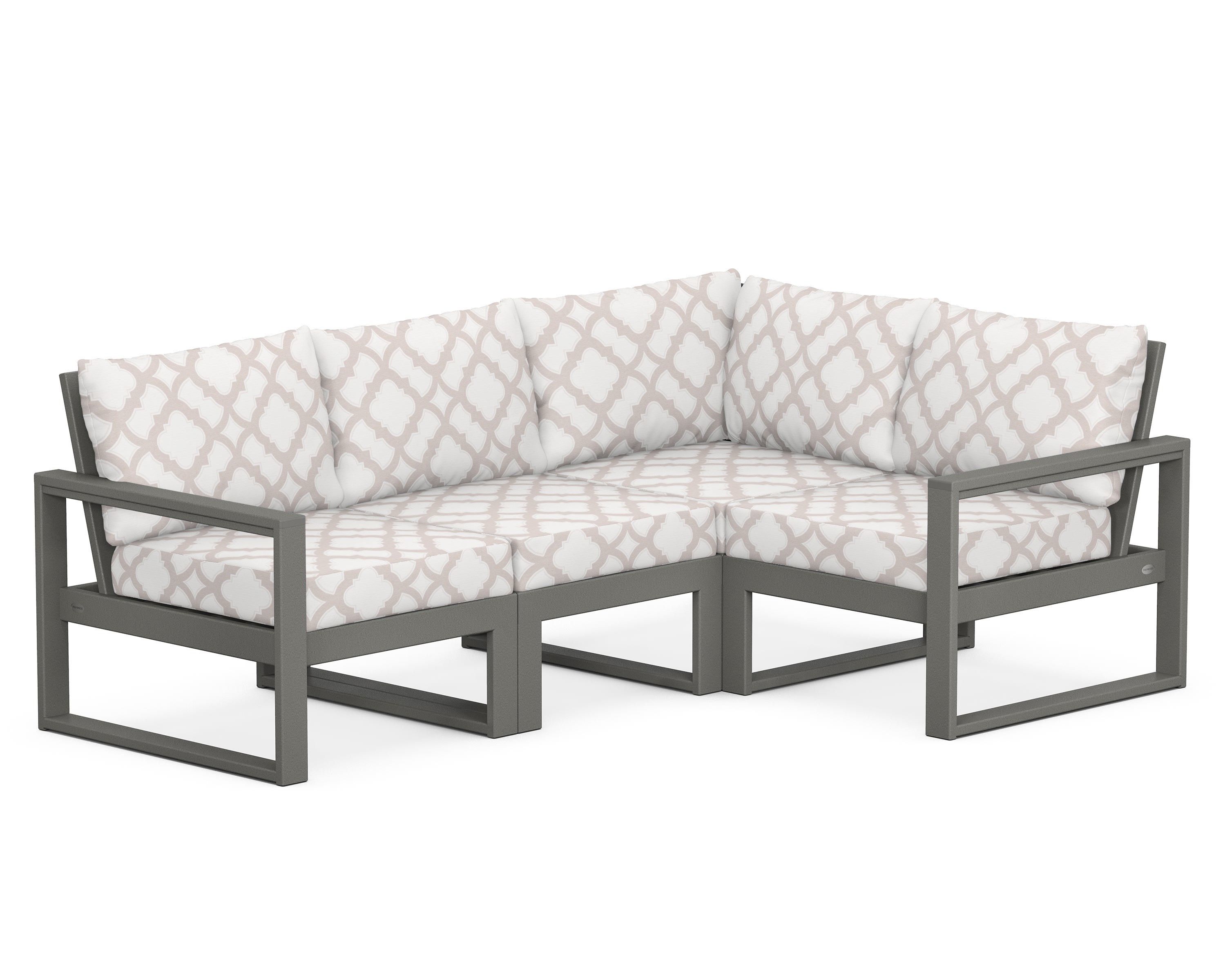 POLYWOOD® EDGE 4-Piece Modular Deep Seating Set in Slate Grey / Trellis Dune Burlap