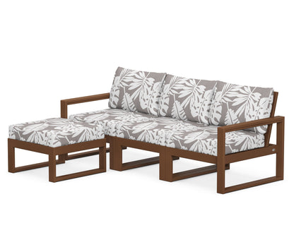 POLYWOOD® EDGE 4-Piece Modular Deep Seating Set with Ottoman in Teak / Leaf Grey Mist