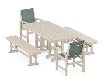 POLYWOOD® Coastal 5-Piece Dining Set in Sand / Dupioni Sea Mist Sling